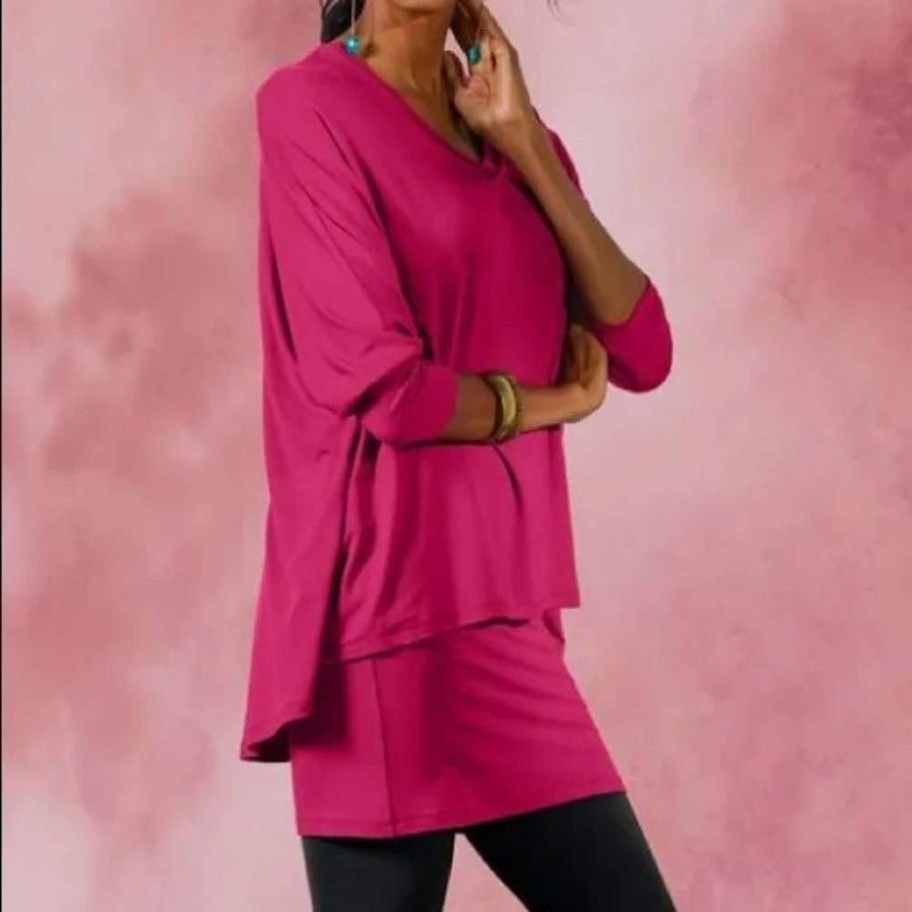 Soft Surroundings Indeevar Tunic Top Large Hot Pink Stretch New With Tags